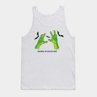 zombie in graveyard scary zombie hands design Tank Top